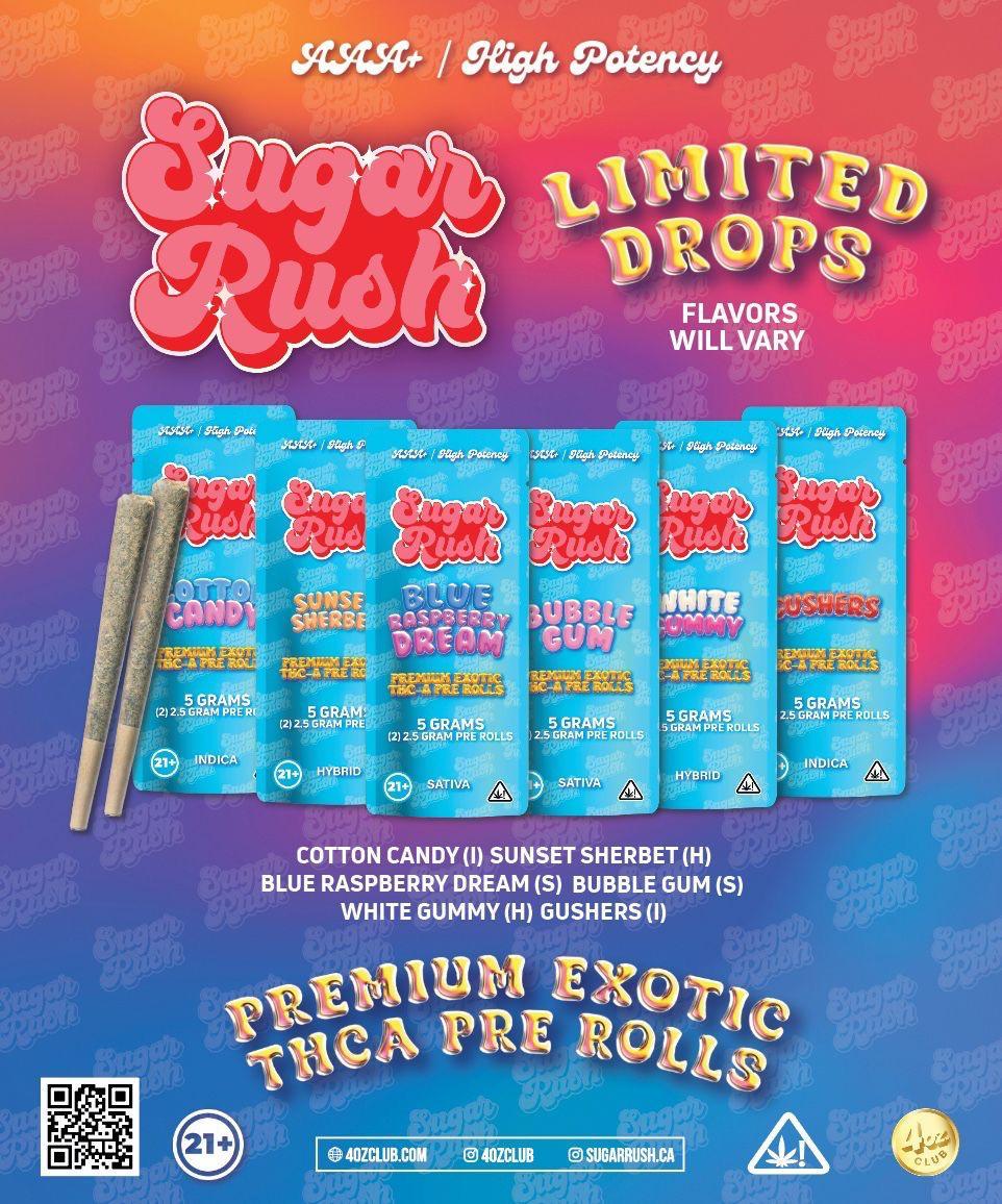 SUGAR RUSH PREMIUM EXOTIC THCA PREROLLS 5G 2CT/PK - main product image