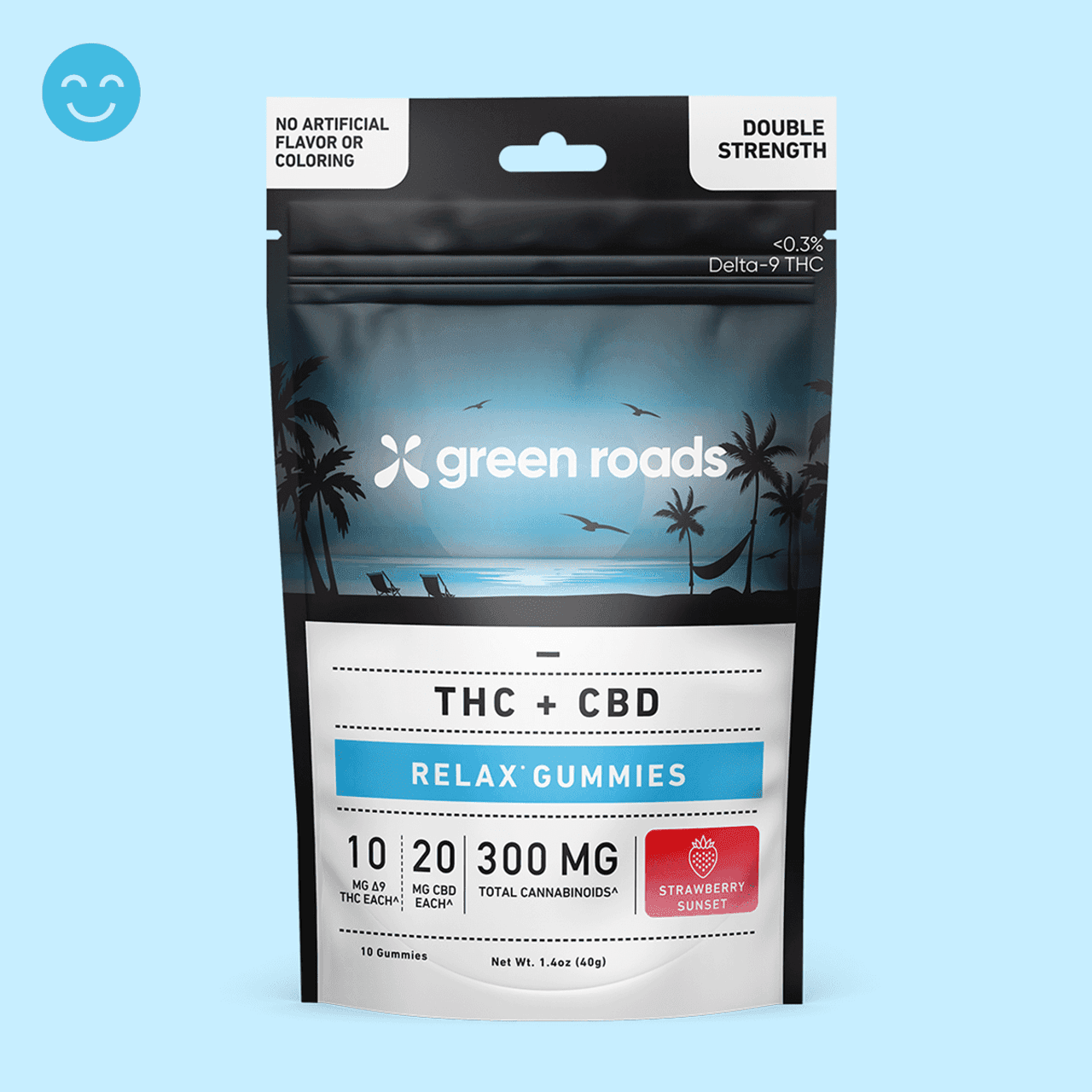 GREEN ROADS(D9-THC+CBD) RELAX GUMMIES 300MG 10PC/PK - main product image