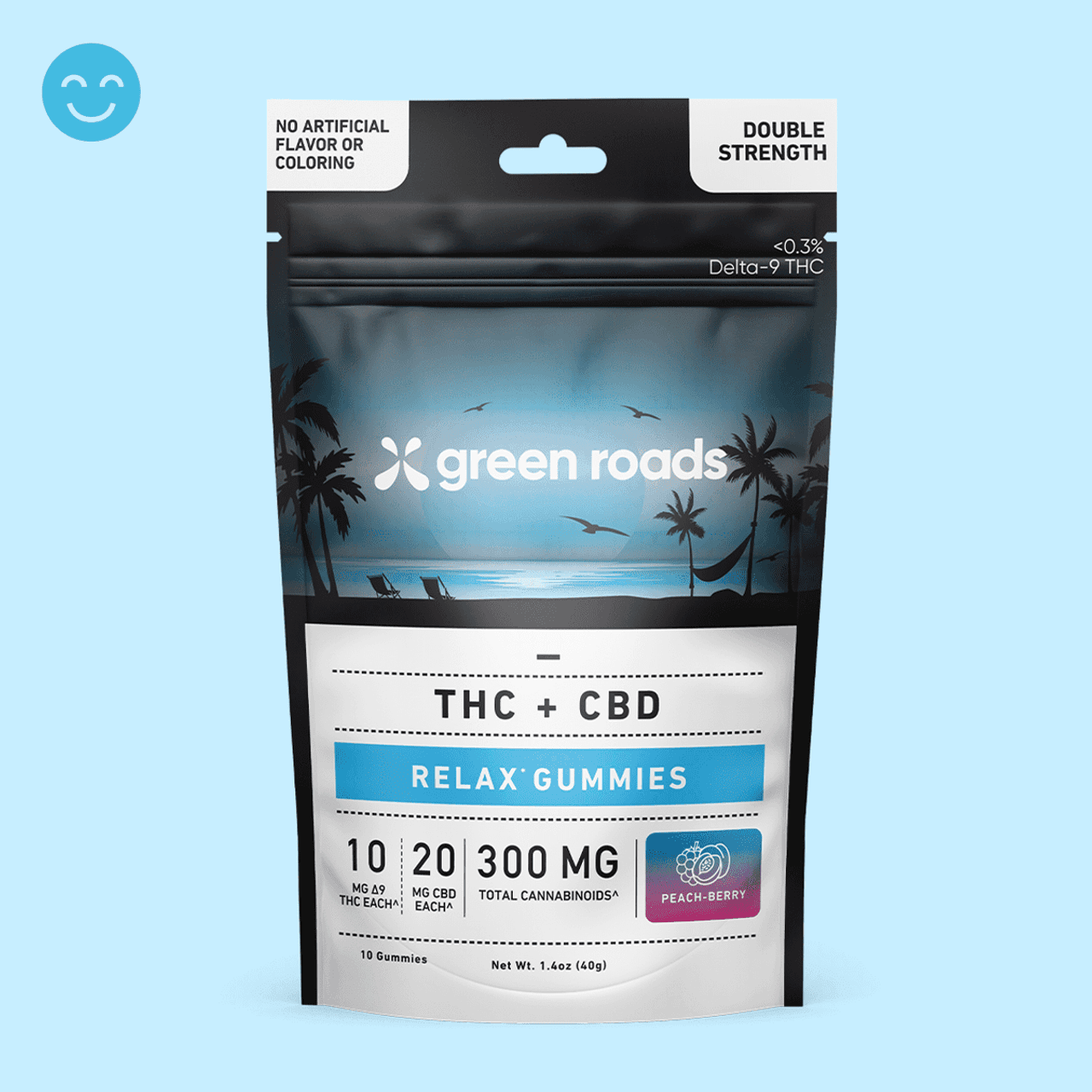 GREEN ROADS(D9-THC+CBD) RELAX GUMMIES 300MG 10PC/PK - image 2